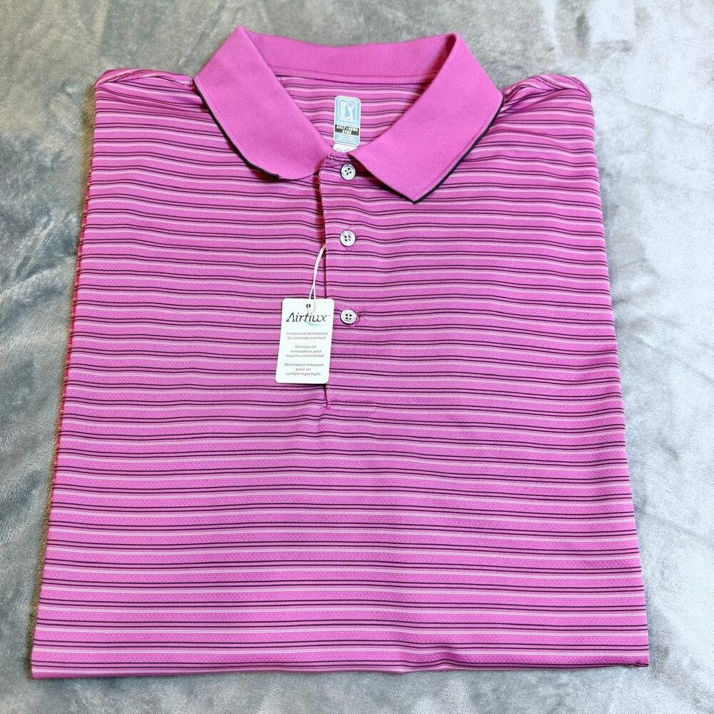 NWT PGA Tour Airflux Golf Polo Shirt Men 3XLT Big & Tall Pink Striped ActiveWear